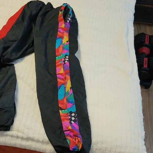 VINTAGE LONDON FOG Girl's Colorful Black Track Pants 80s 90s Vaporwave - Picture 12 of 15